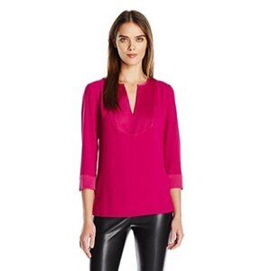 Trina Turk Upbeat Carmel Crepe Split-Neck Tunic Top, Boysenberry